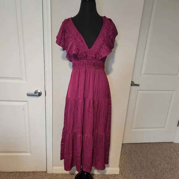 Anthropologie Deep Red Midi Dress - Picture 6 of 12